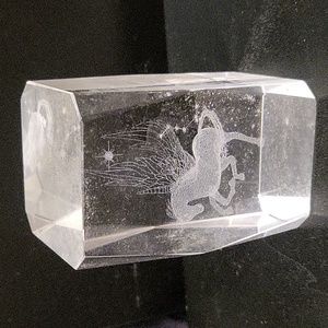 Crystal Glass 3D Etched Pegasus Horse Paperweight
